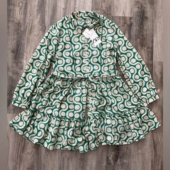 ZARA Green Patterned Women's Dress size XXL - Picture 2 of 7